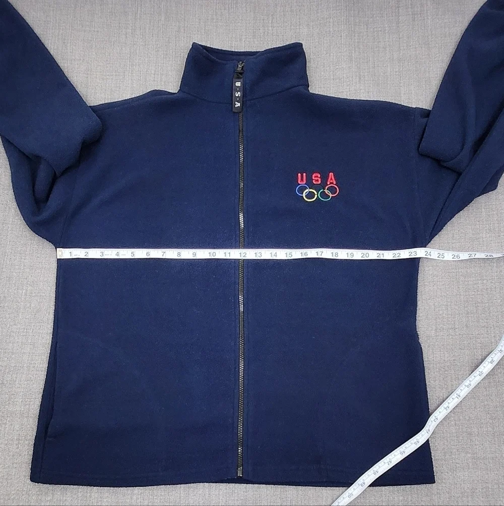 Vintage USA Olympic Navy Blue  Zip Up Fleece Jacket. Made in USA Large